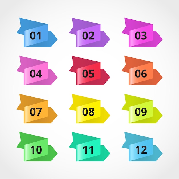 Set of Colorful Bullet Numbering with Folded Ribbon Concept for Creative Presentation Designs
