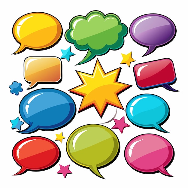 Set of colorful cartoon speech bubbles with stars