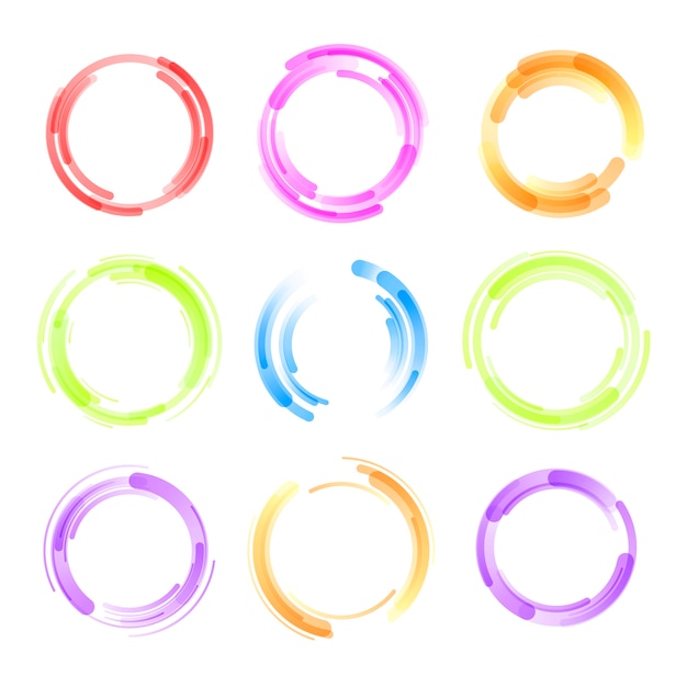 Set of colorful circle isolated on white background. Circular colored lines.