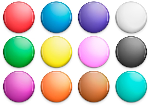 set of colorful glossy badge or button realistic round plastic pin emblem label vector illustration