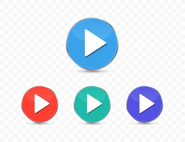 Set of colorful play button isolated on transparent background