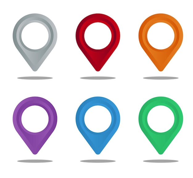 set of colorful pointers on white background with shadow Checkmark icon