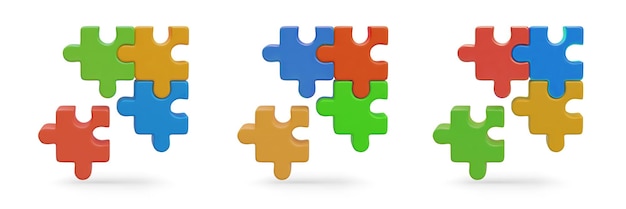 Set of colorful puzzles on white background Isolated realistic illustrations