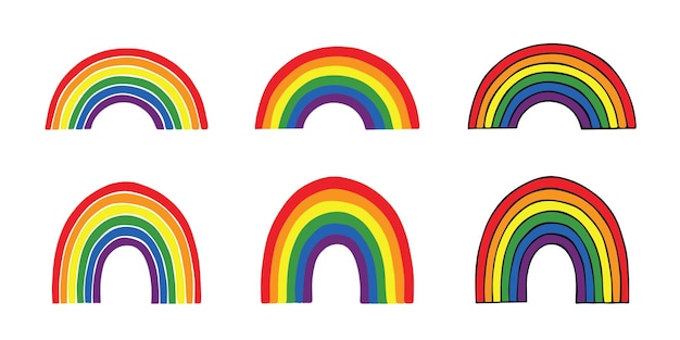 Set of colorful rainbow shape Transgender pride flag Happy pride day LGBTQIA community Pride Month Vector hand drawn doodle for posters stickers logo cards