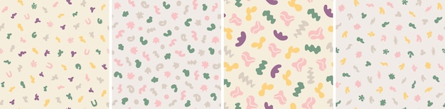 Set of colorful seamless patterns Bright abstract shapes