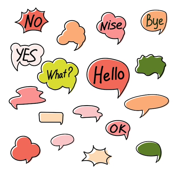 Set of colorful speech bubbles Cartoon or comic labels comic speech Flat design vector illustration isolated on background