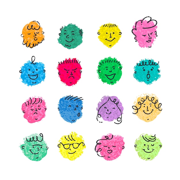 Set of Comic Faces with Different Emotions