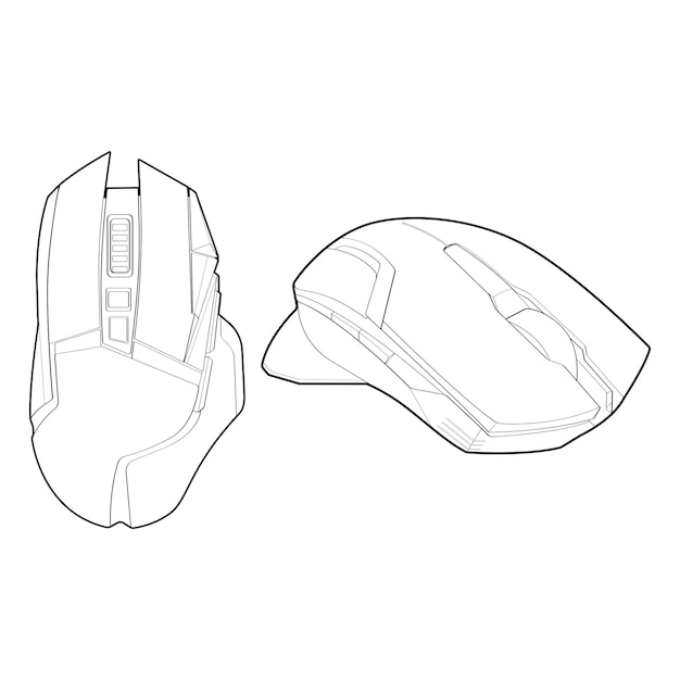 set of computer mouse outline drawing vector computer mouse in a sketch style computer mouse training template outline vector illustration