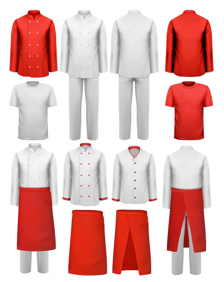 Vektör set of cook clothing - aprons, uniforms. 