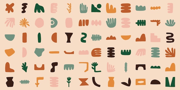 Set of Cool Inspired Matisse Geometric and Organic Shapes Abstract Contemporary Floral Elements