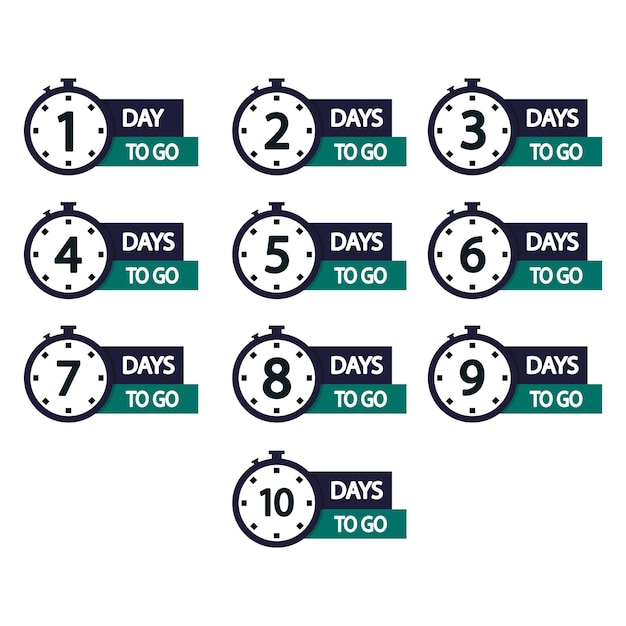 Set of countdowns Days to go Modern clock collection Ten numerical icons