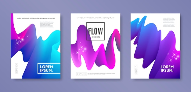 Set of cover design with abstract multicolored flow shapes