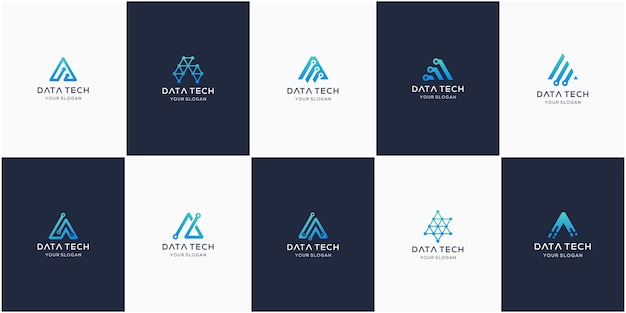 Set of creative letter A, modern digital technology logo.