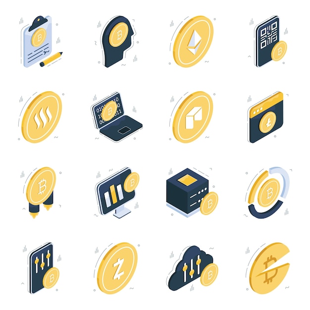 Set of Cryptocurrency Isometric Icons