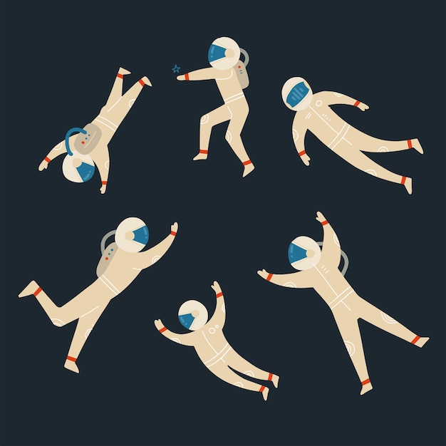 set of cute astronauts in different poses spacemen collection