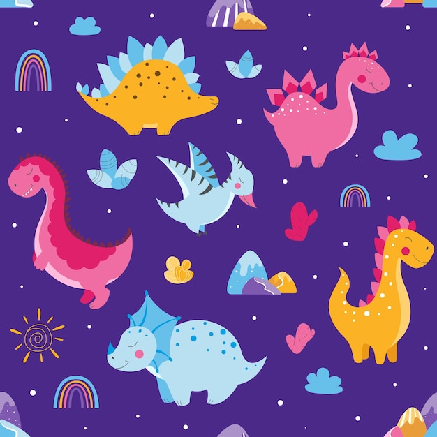 Set of cute dinosaurs, cute vector dinosaur illustrations, set of cartoon dinosaurs