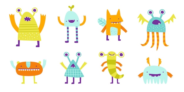 set of cute monsters vector collection of funny beasts for kids bright