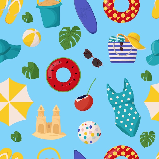 Set of cute summer elements Summer seamless pattern