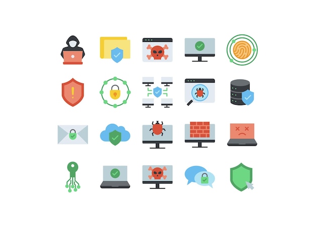 Set of cyber security icons protection privacy