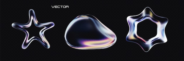 Set of d holographic fluid elements abstract glass liquid form
