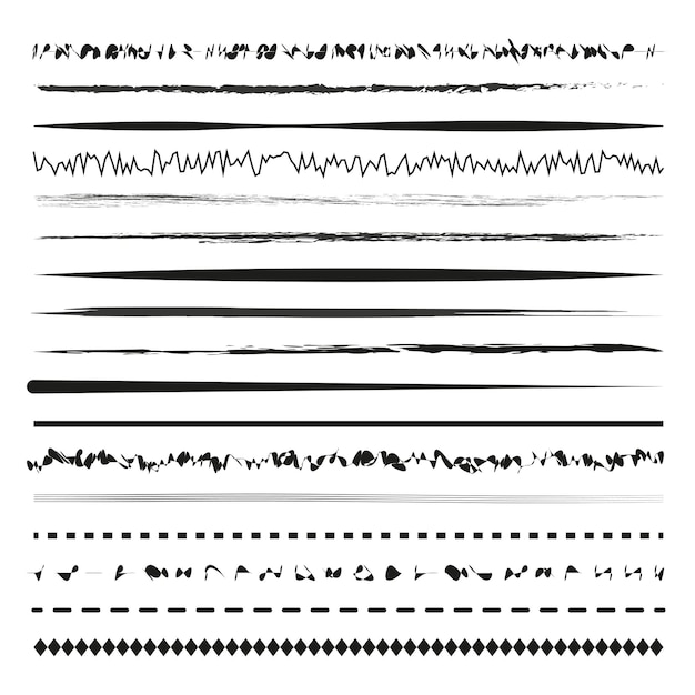 Set of decorative lines Various styles Black and white Vector design