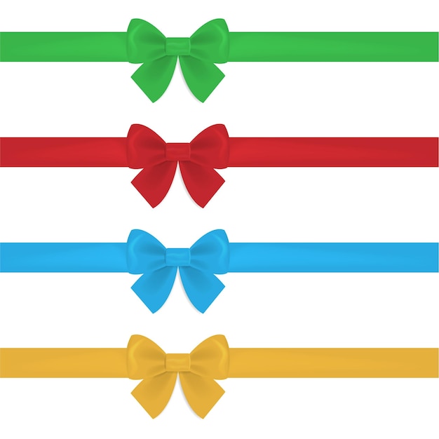 set of decorative red bow with horizontal ribbon