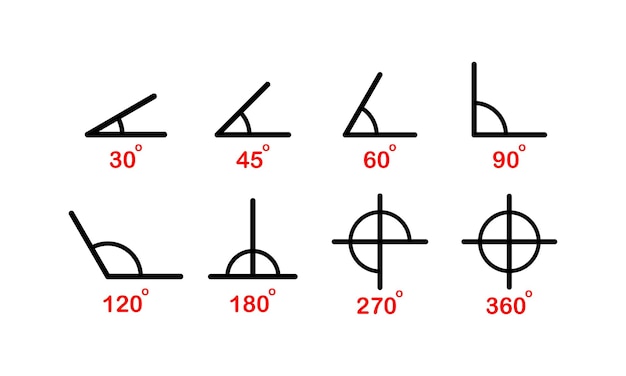 set of degrees icons at different angles line icons black mathematical angles vector icons