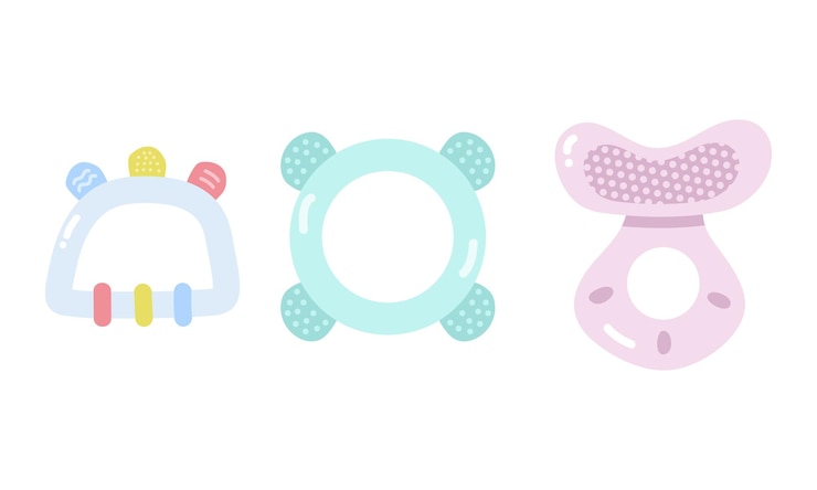 Vektör set of different baby teether clipart. teething toy for infants flat vector illustration cartoon