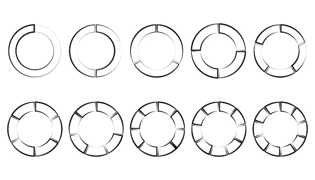 set of different circles pie charts diagrams various sectors divide the circle into equal parts