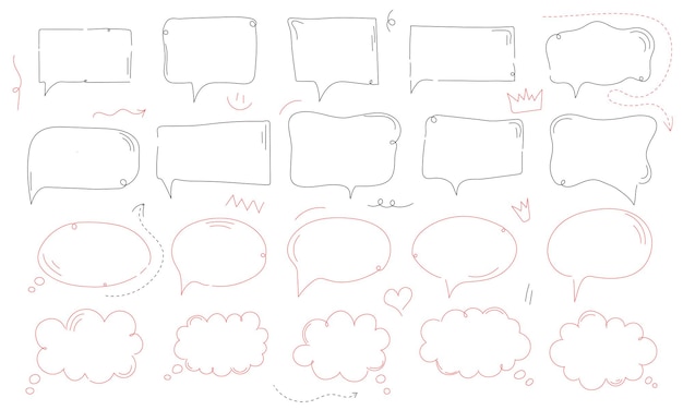 set of different doodle speech bubbles for communication