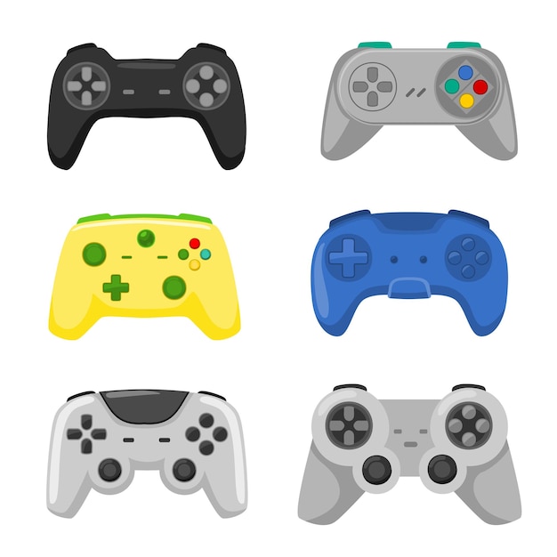 Set of different game controller or joystick game equipment