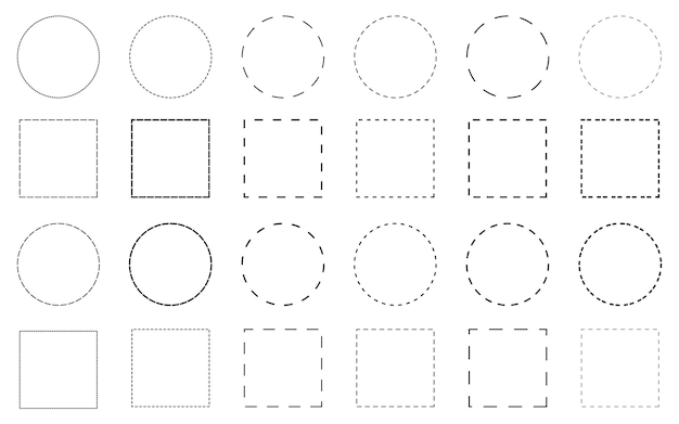 Set of different geometric shapes dash round circle