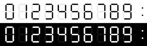 Set of digital clocks Electronic numbers Digital LED numbers Black and whiteVector illustration