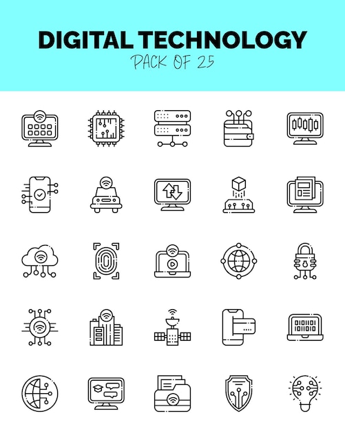 set of Digital Technology Lineal Cut icons for logo web Vector illustration