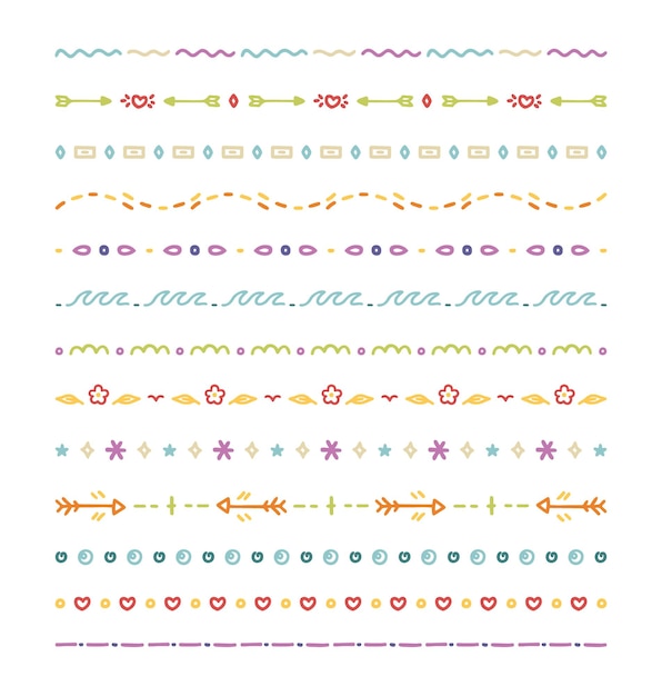 Set of doodle dividers in pastel colors