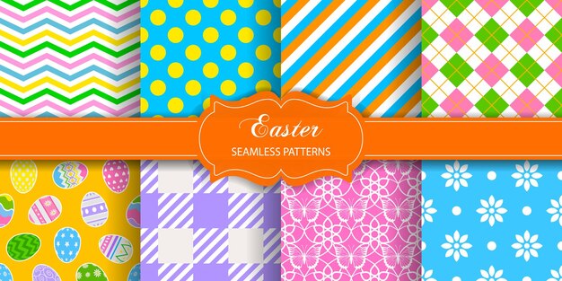 set of easter seamless patterns collection of colorful textures