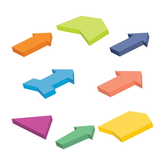 Set of eight colorful isometric arrows Vector illustrationxA