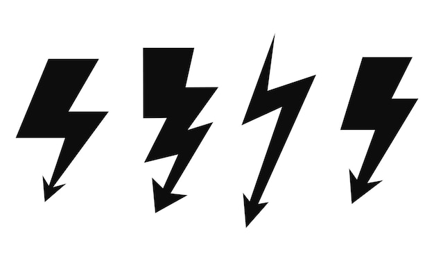 Set of electric lightning thunder bolt in doodle style isolated on white background