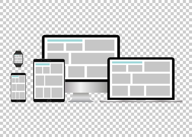 Set of electronic devices on a gray background flat style