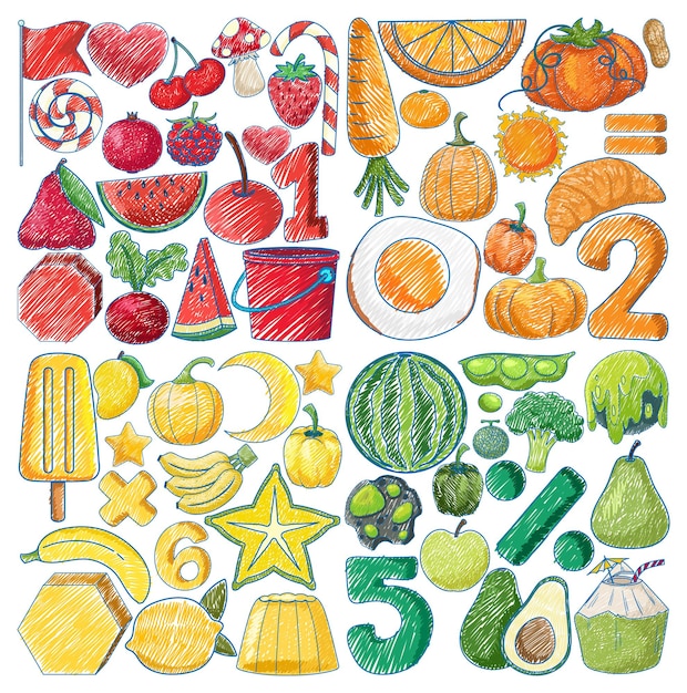 set of elements in pencil colour sketch simple style