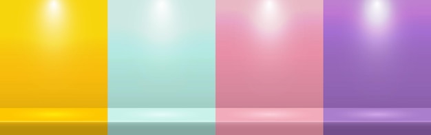 Set of empty background yellow green pink purple with lighting