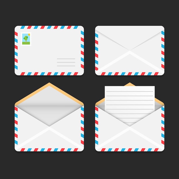 Set of envelope on a dark background Vector illustration