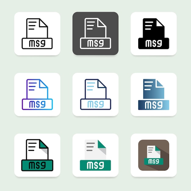 Set of eye catching msg file format icons with bright colors and a modern style
