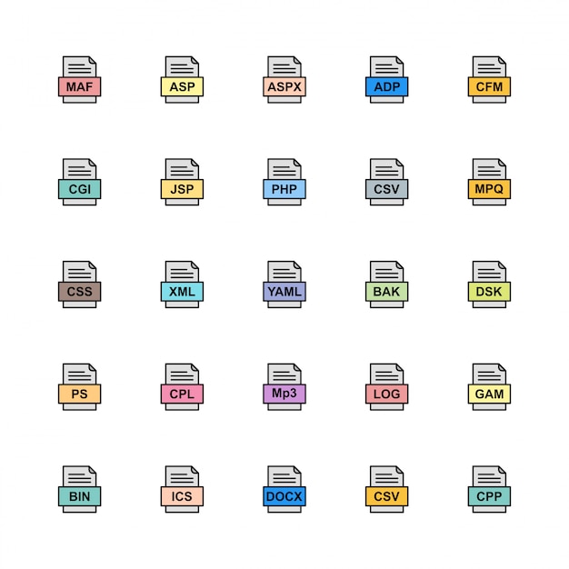 Set of file formats icons