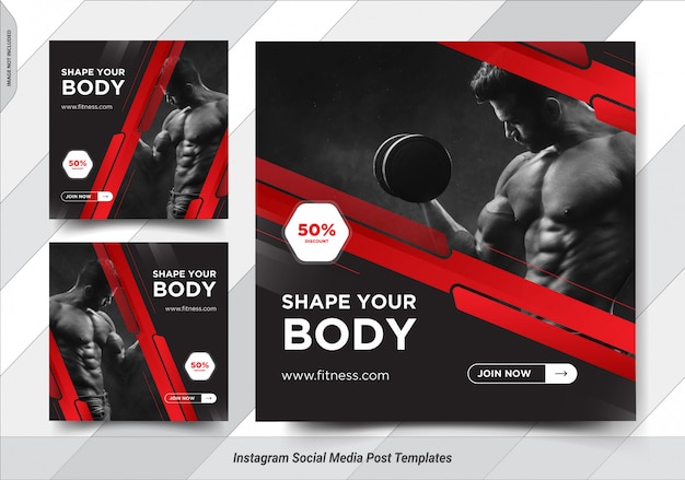 Set of Fitness Insta post social media post templates design