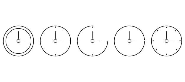 Set of Five Simple Clock Icons Minimalist Line Art Design Elements
