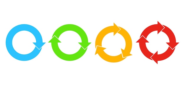 Set of flat circle arrows. Vector illustration. Refresh or reload arrows for infographic.