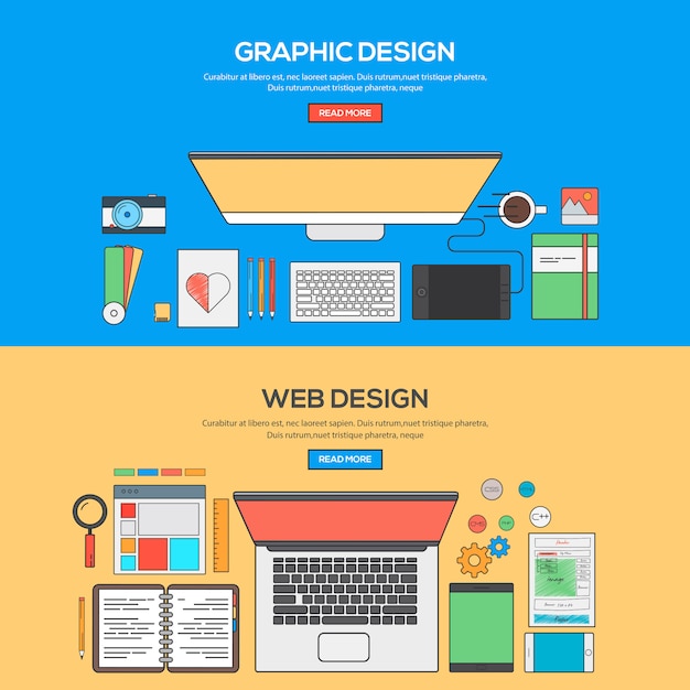 Set of Flat Line Banner Design Concept
