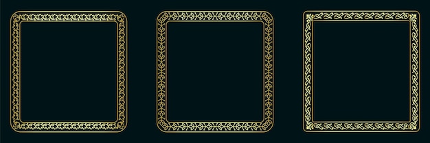 set of floral luxury square frames, golden calligraphic square frame elements