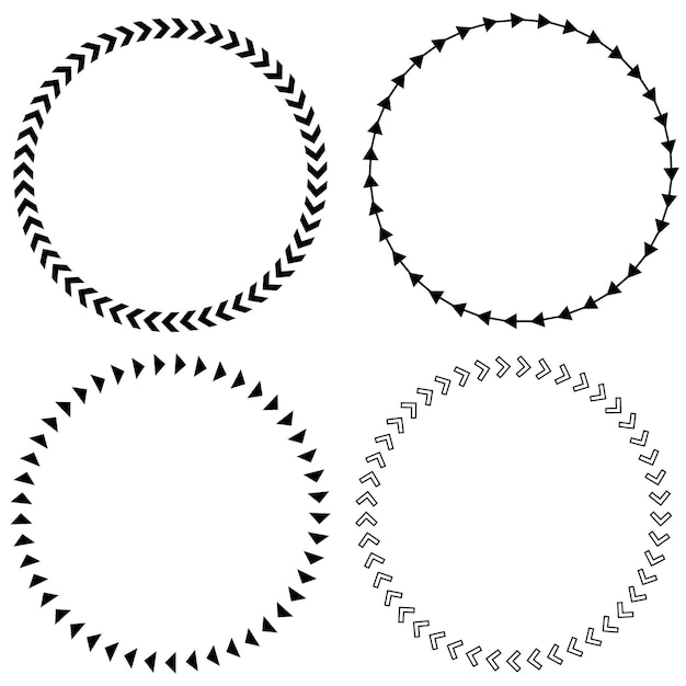Set of four circular frames with arrow and chevron borders